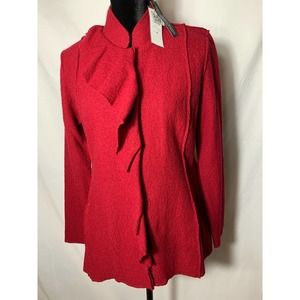 NWT Love Scarlett Crimson Red Long Sleeve Ruffle Front Shirt Jacket Sz M